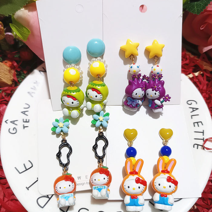 Wholesale Cute Funny Cos Dress-up Cat Rabbit Persimmon Cat Cartoon Silver Earrings Female Cross-border ins Girl