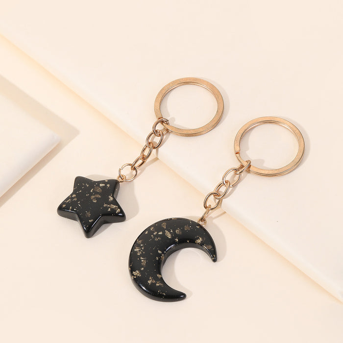 Wholesale Star Moon Gold Powder Black Acrylic Keychain JDC-KC-RongR003