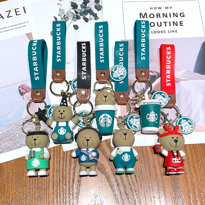 Wholesale Milk tea bear keychain pendant cute bear doll exquisite car key chain ornaments gift