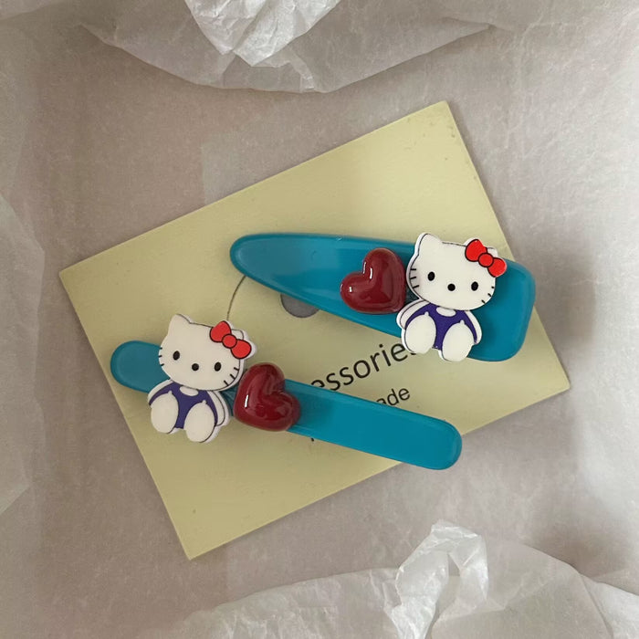 Wholesale Blue water drop heart cat hairpin sweet style versatile girl side duckbill clip hairpin