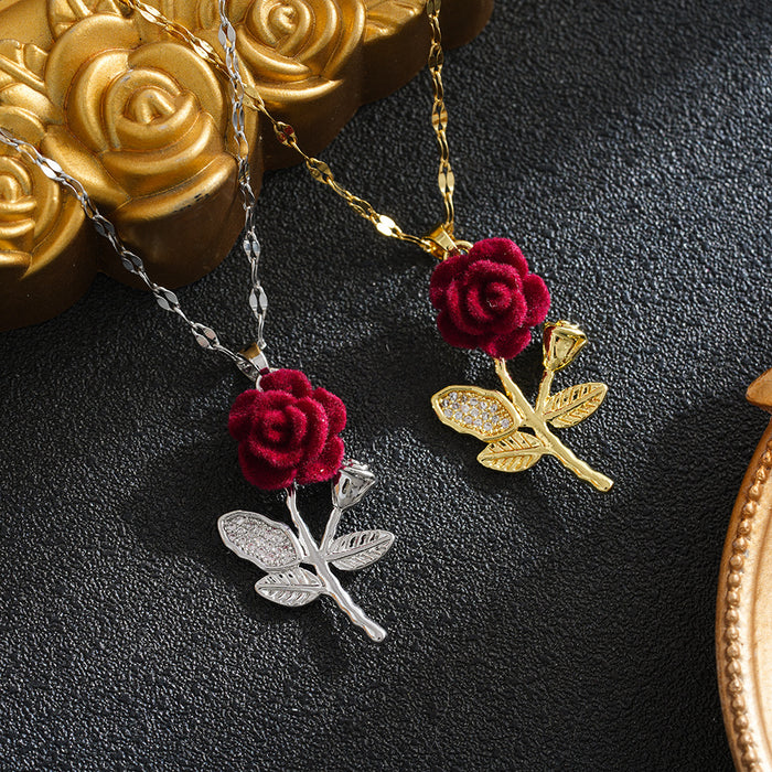 Wholesale Rose pendant necklace  elegant and understated luxury made of copper and zircon