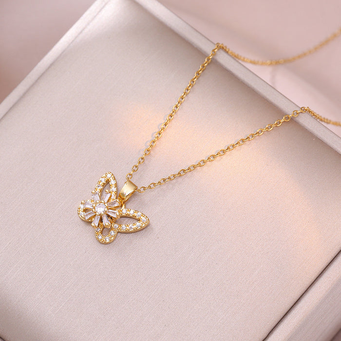 Wholesale Necklace Butterfly Three Piece Set Rotating Earrings Ring Necklace Micro Inlaid Zircon Clavicle Chain