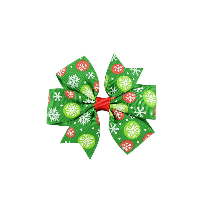 Wholesale Polyester Children's Printed Dovetail Six-ear Bow Christmas Elk Hairpin JDC-HC-Xiane015