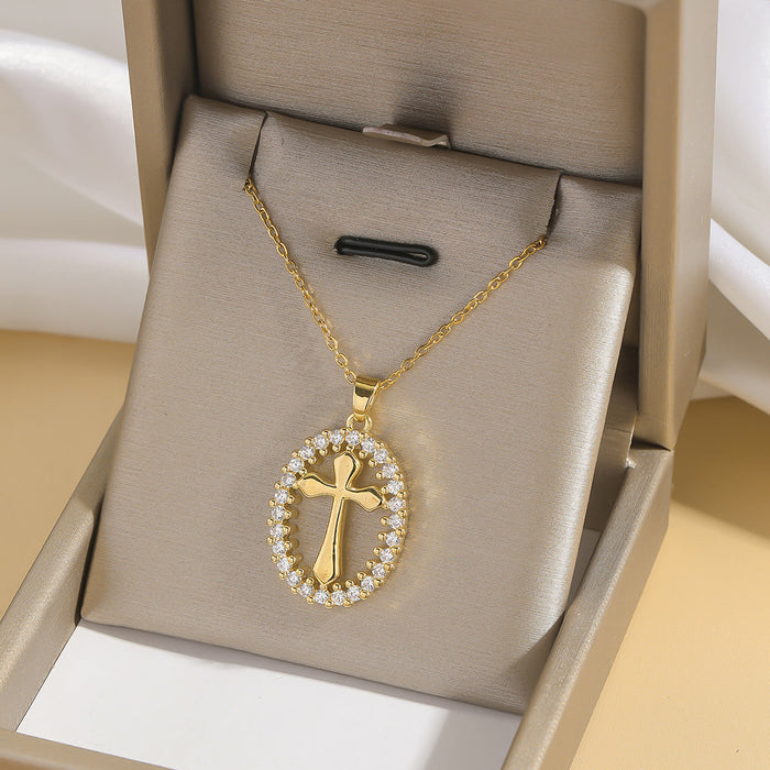 Wholesale Fashion colored zircon cross necklace, niche design accessory, collarbone chain