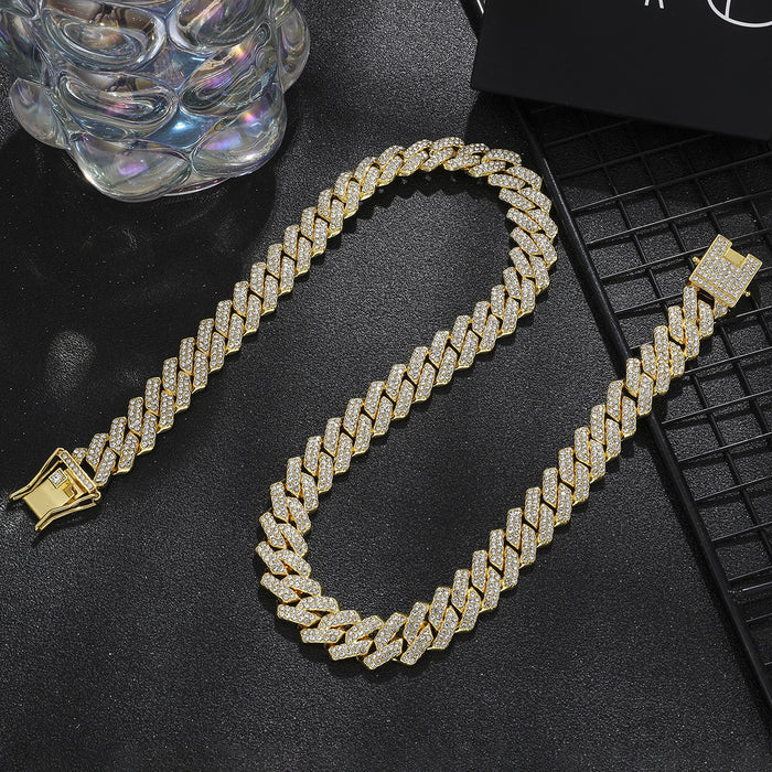 Wholesale Alloy Heavy Industry Full Diamond Cuban Chain Diamond Set Necklace