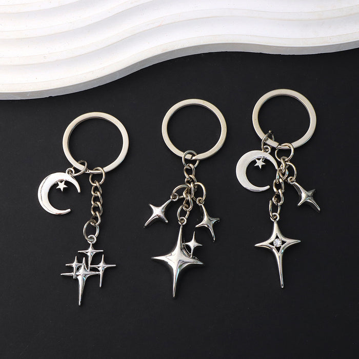 Wholesale Moon Star Pendant Keychain Lucky Four Mans Star Tassel Key Ring Girl