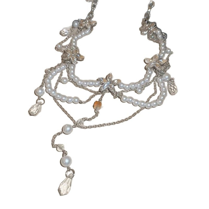 Wholesale Silver Flower Pearl Water Drop Tassel Waist Chain Accessible