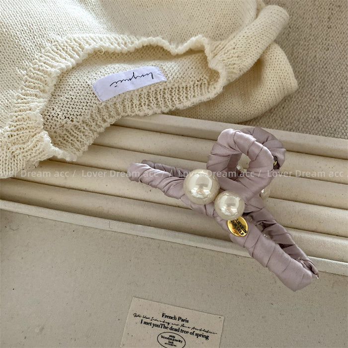 Wholesale Imitation pearl geometric gold label fabric hair clip, shark clip hair accessory