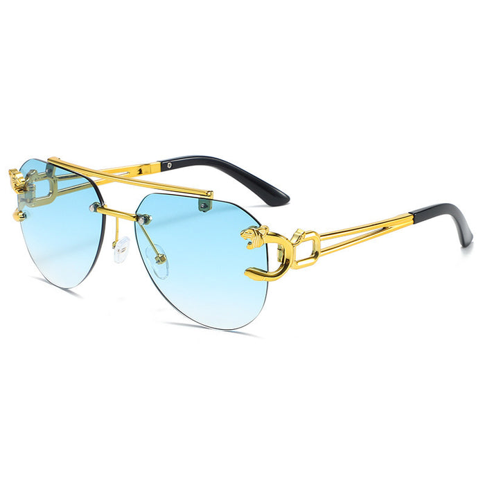 Wholesale Borderless leopard head double beam sunglasses with personalized cut edges, trendy and versatile sunglasses