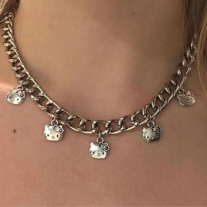 Wholesale Cute cartoon cat silver metal pendant collarbone chain temperament necklace jewelry neck chain necklace