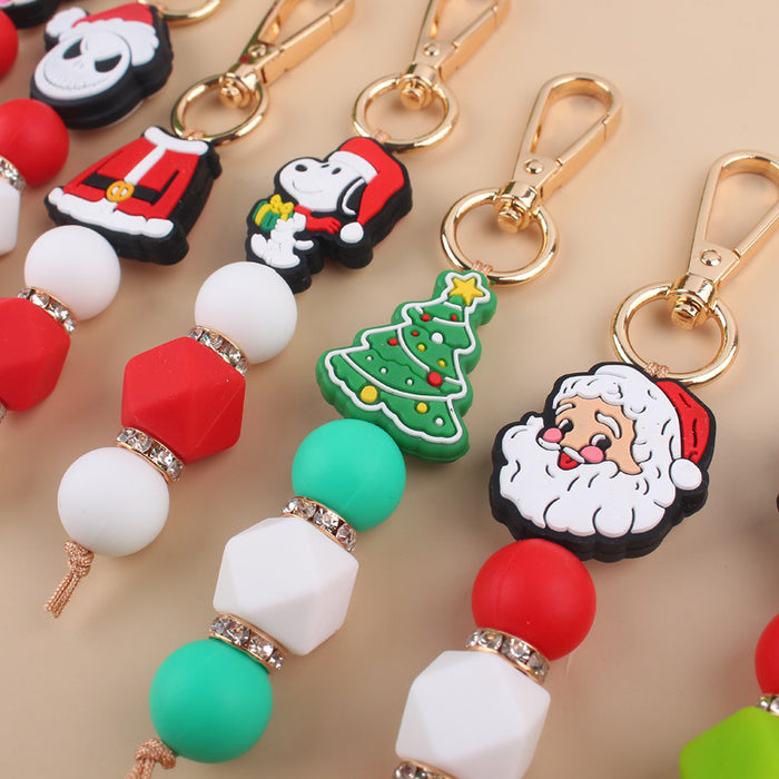 Wholesale Cartoon Christmas Handmade Silicone Beaded Keychain JDC-KC-GuangTian001