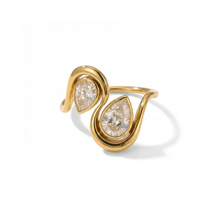 Wholesale Double Teardrop Zircon Gold Ring