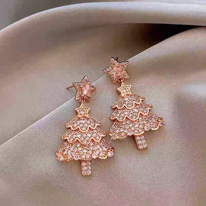 Wholesale Pink Christmas Tree Star Earrings Alloy Plated Fashion Jewelry