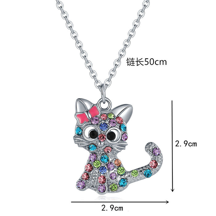 Wholesale Cute colorful cat rhinestone pendant choker necklace
