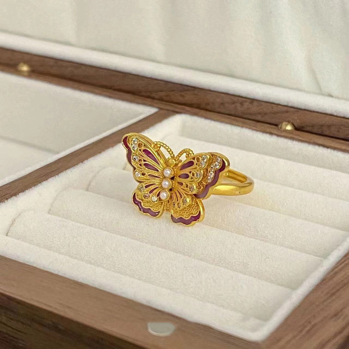 Wholesale Green butterfly open ring niche versatile ring
