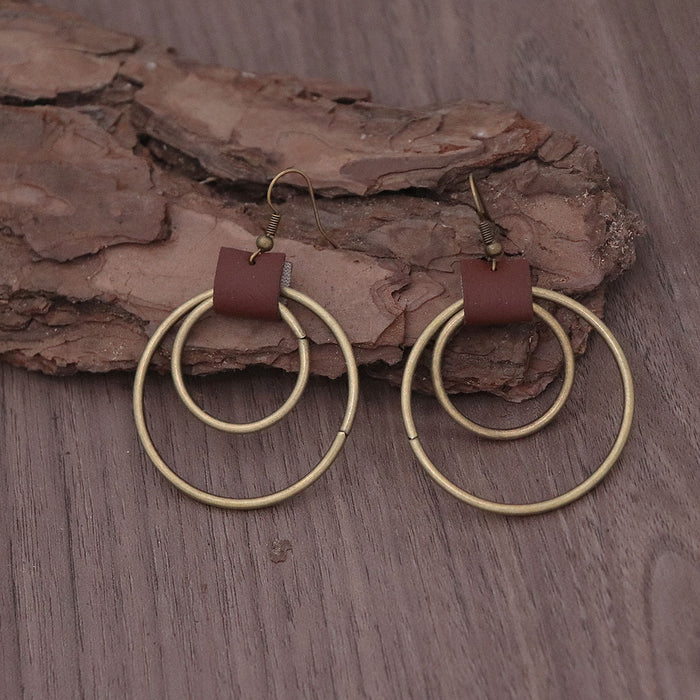 Wholesale Vintage bronze circle leather earrings