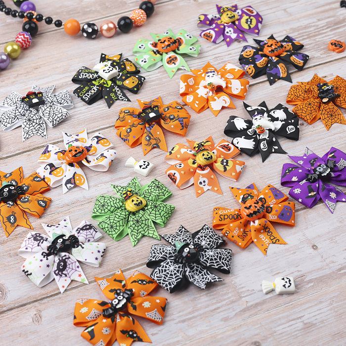 Wholesale Halloween Children's Three-layer Swallowtail Bow Fabric Hairpin JDC-HC-QiuN010