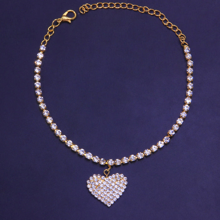Wholesale  Full Diamond Love Anklet Personalized All-match  Diamond Heart-shaped Anklet  Beach Jewelry
