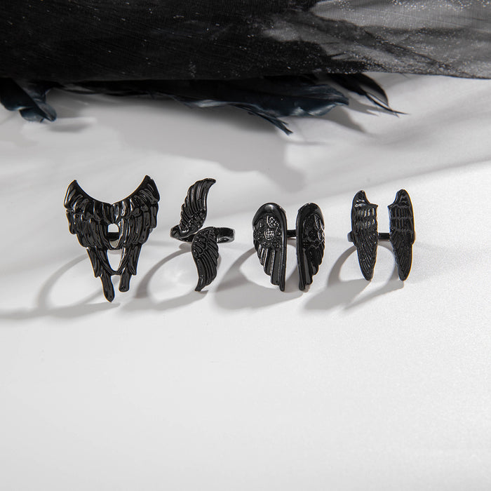 Wholesale Dark Angel Wings Gothic Punk Ring Set 4-Piece Feather Jewelry Accessory MOQ≥2