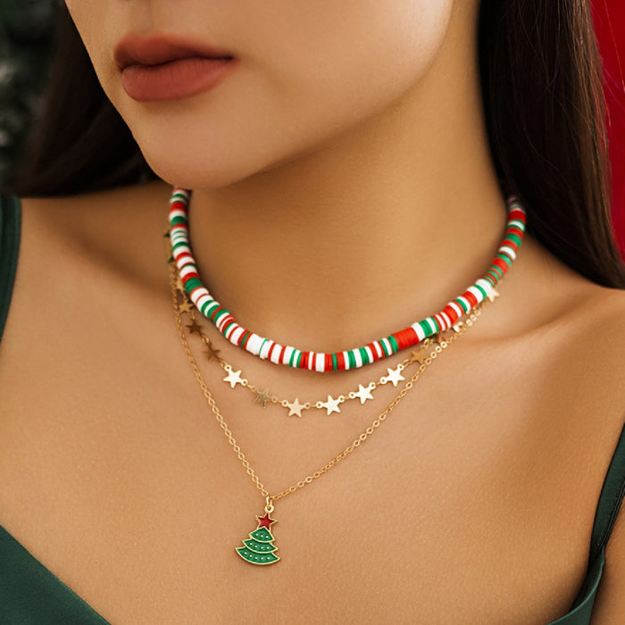 Wholesale Christmas ornaments oil drop five-pointed star Christmas tree necklace