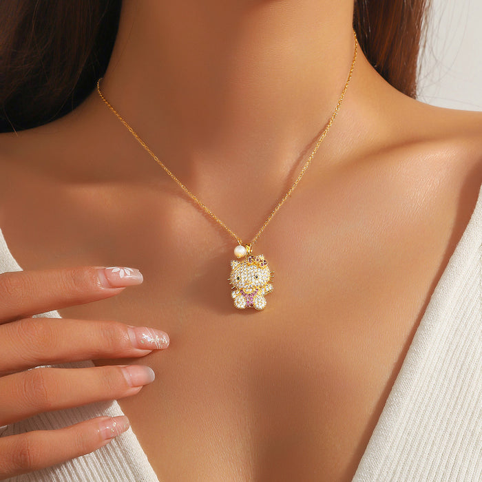 Wholesale Cartoon pearl micro inlaid zircon bow necklace