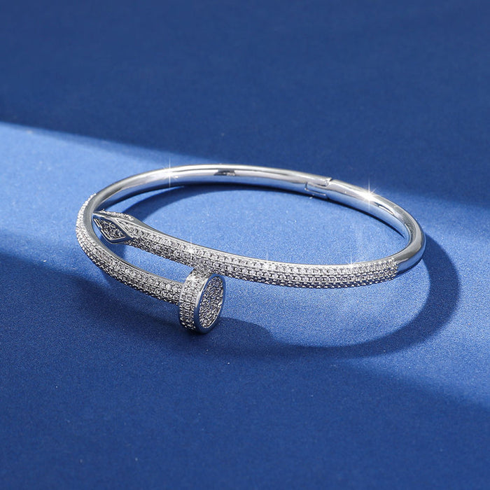 Wholesale Nail full diamond bracelet for women, high-end and personalized, light luxury copper bracelet, classic nail bracelet