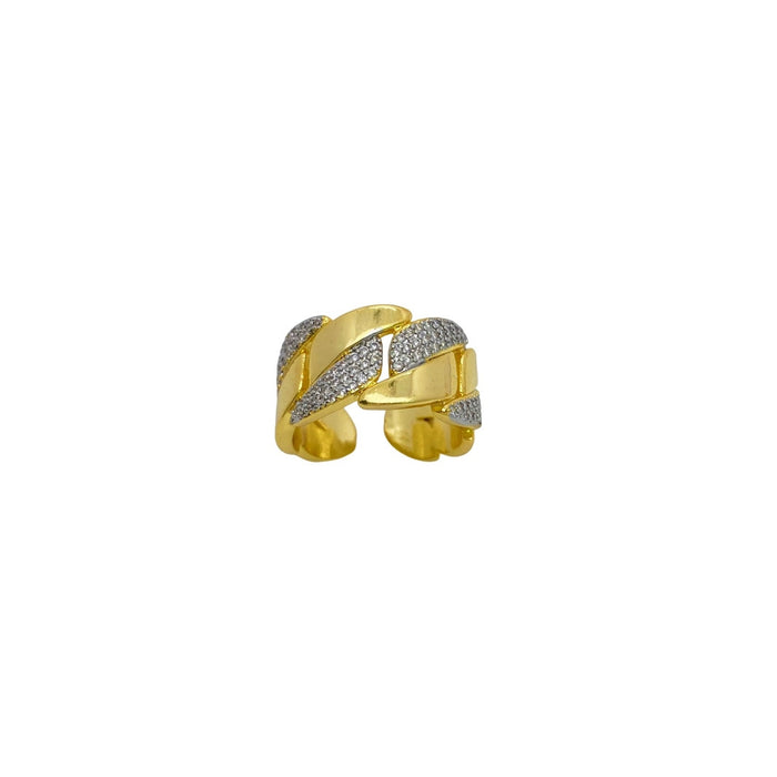 Wholesale Zircon inlaid Cuban ring, simple and fashionable gold-plated couple ring, trendy accessory