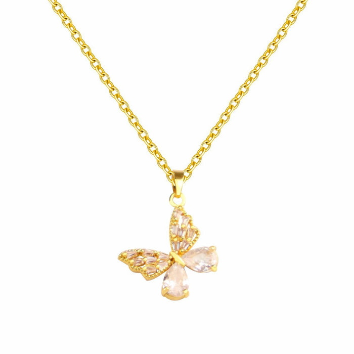 Wholesale Stylish Butterfly Layering Necklace Diamond-Set Titanium Steel Jewelry Accessory