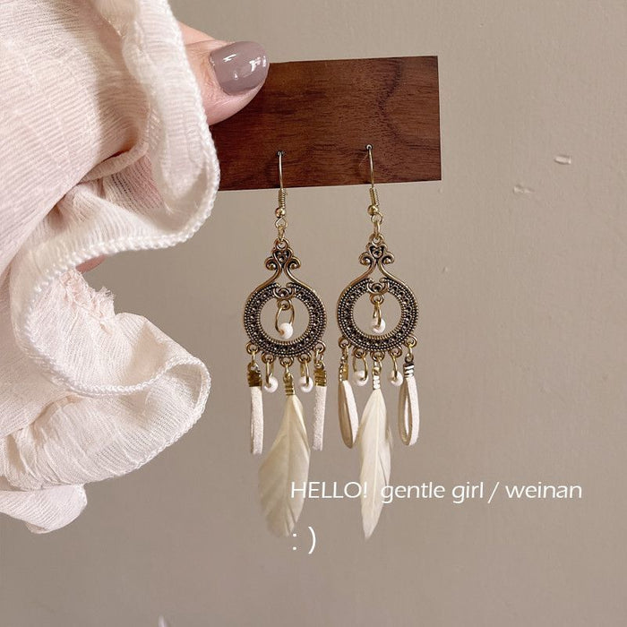 Wholesale Tassel ear hook silver earrings clip feather earrings