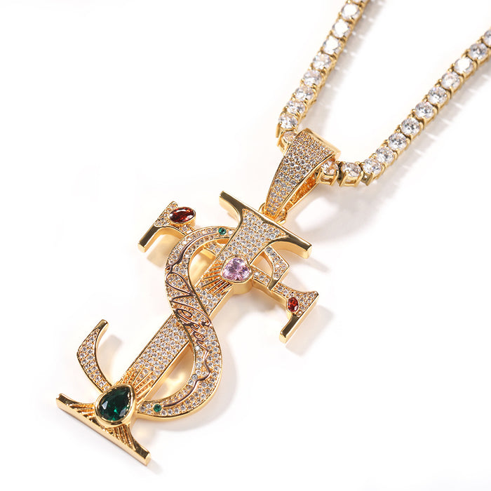 Wholesale Cross Pendant Necklace Men's Trendy Versatile Copper Inlaid Zircon Accessories