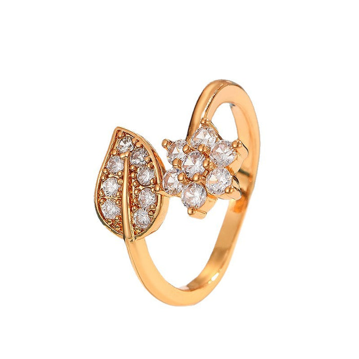 Wholesale Fashion ring, niche leaf flower jewelry, high-end accessories, open mouth ring