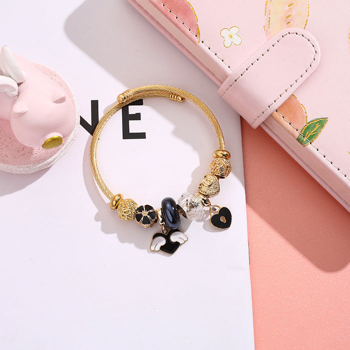 Wholesale Stainless Steel Electroplated Angel Wing Pendant Adjustable Bracelet for Women Party Gift Jewelry Accessory