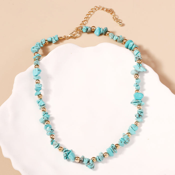 Wholesale turquoise irregular beaded gravel alloy necklace handmade