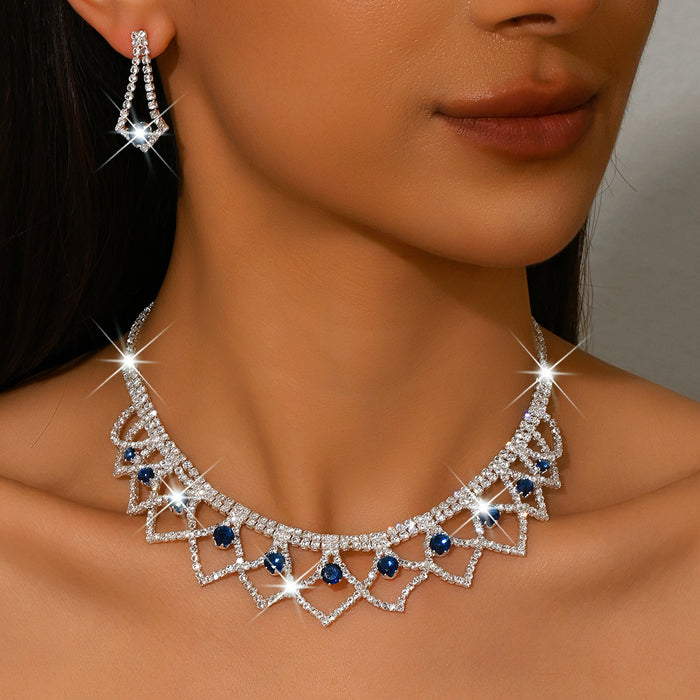 Wholesale Jewelry Wedding Zircon Super Sparkling Water Drop Luxury Necklace Earrings Three Piece Set Wholesale Jewelry