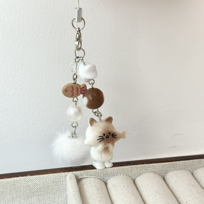 Wholesale Cartoon Loved Cat Keychain Love Hair Ball Beaded Mobile Phone Chain Backpack Hanging