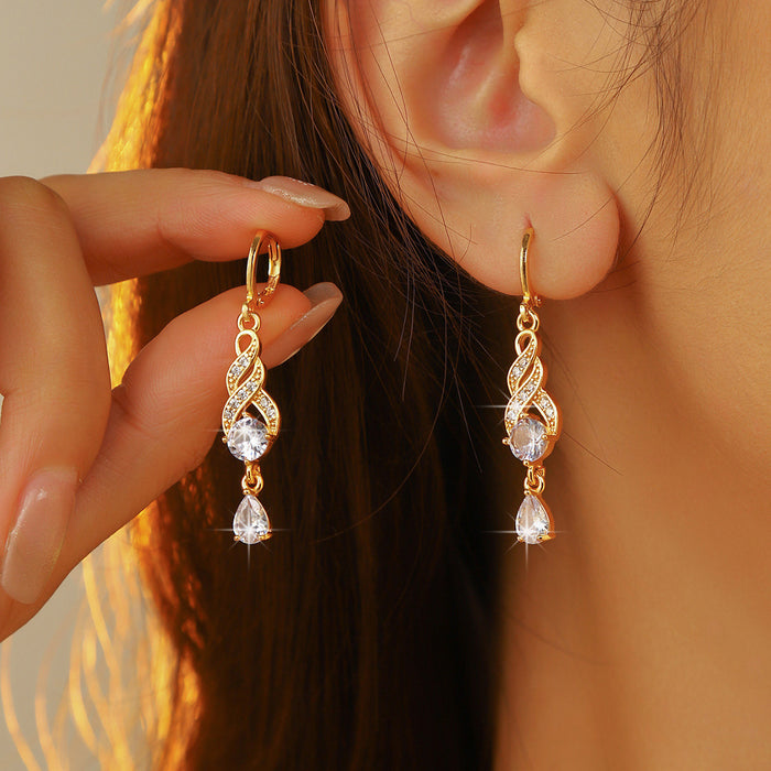 Wholesale High end luxury long sapphire ear buckle, fashionable zircon inlaid earrings, copper ear accessories