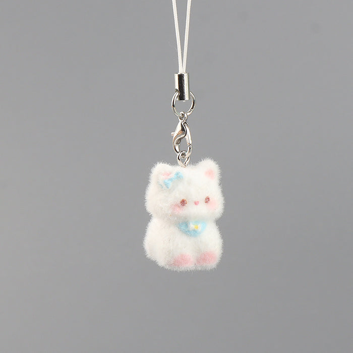 Wholesale Cartoon cute flocked 3D resin cat keychain bag charm