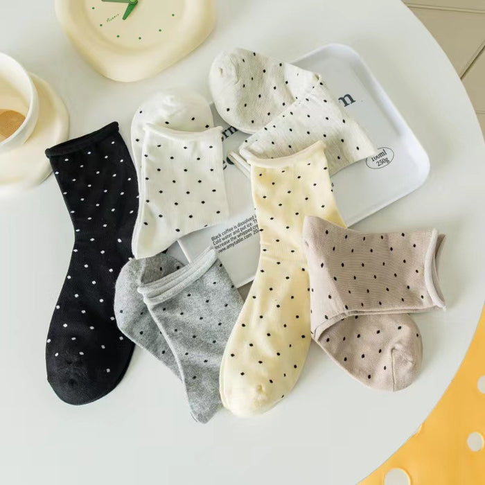 Wholesale Solid color cotton polka dot socks with anti odor, sweat absorbing, rolled edges and breathable midsole