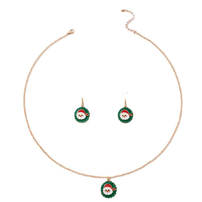 Wholesale Christmas Alloy Drip Oil  Earring and Necklace Set Geometric Design Holiday Fashion Accessory MOQ≥2