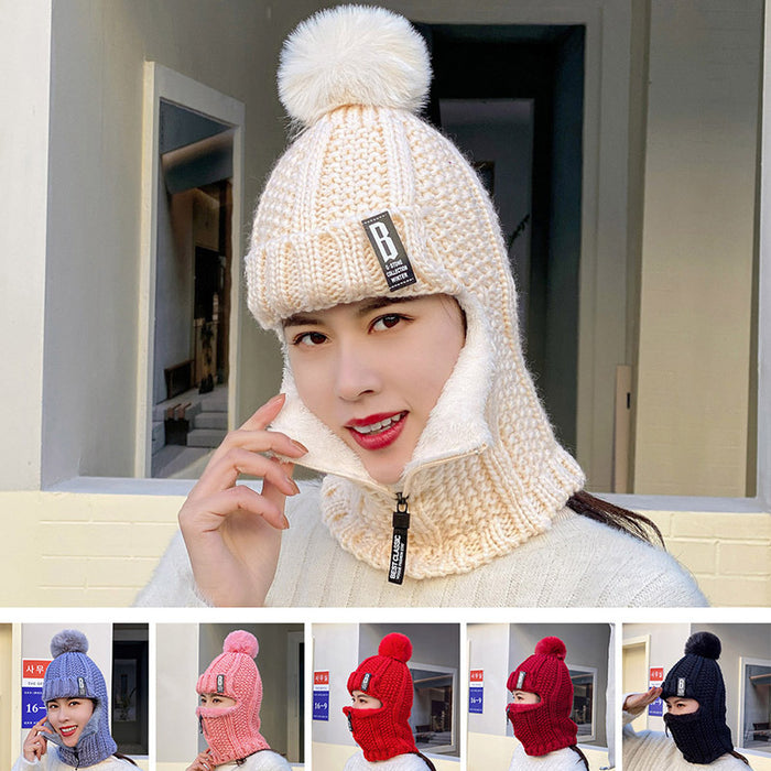 Wholesale Winter Women's Knitted Velvet Pullover Ear Protection Hat Zipper Scarf Fashionhat JDC-FH-JW001