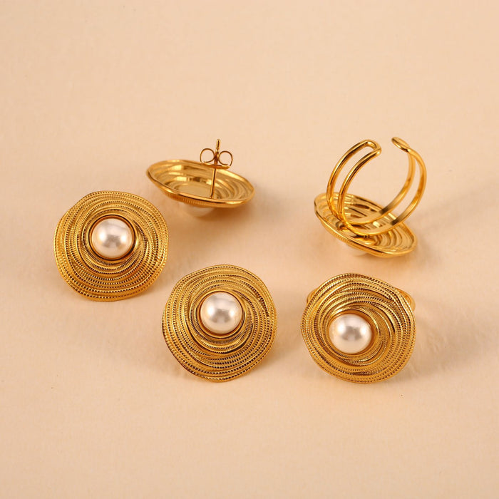 Wholesale Fashionable temperament, stainless steel circle pearl earrings, high-end thread earrings with open ring wholesale