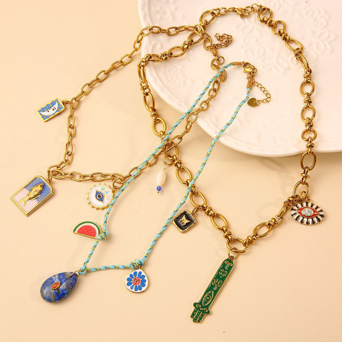 Wholesale Original Design Personalized Stainless Steel Necklace with Drip Oil Fish Eye Pendant Accessory