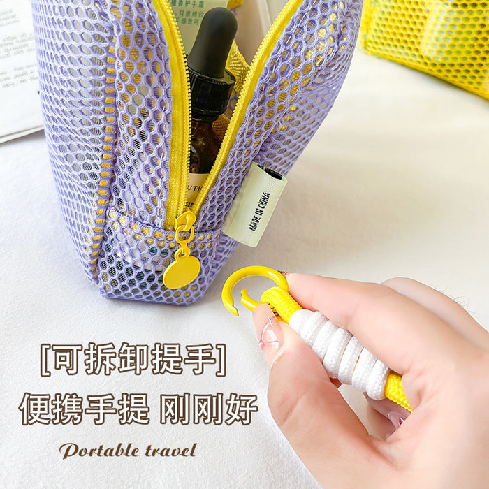 Wholesale mini coin purse large capacity mesh cosmetic bag dopamine mesh cloth lady mouth red envelope color