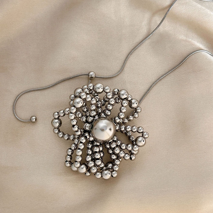 Wholesale New silver bead flower necklace, pull-out snake bone chain necklace, collarbone chain