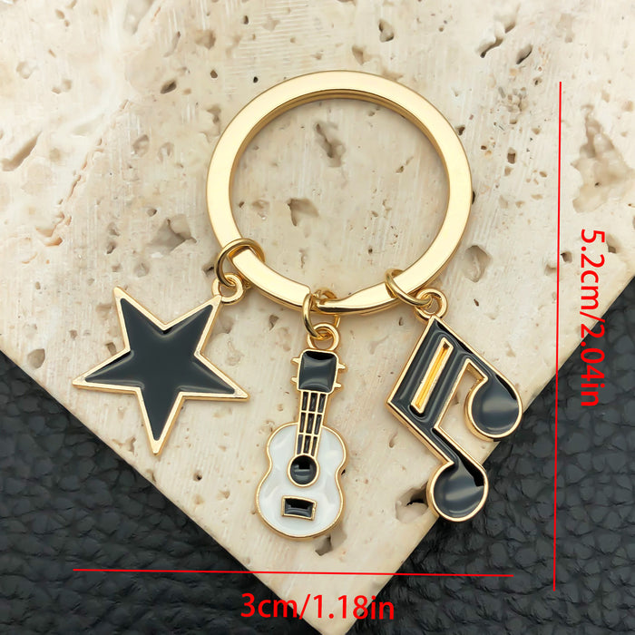 Wholesale oil dripping music guitar keyboard headset microphone star keychain key ring