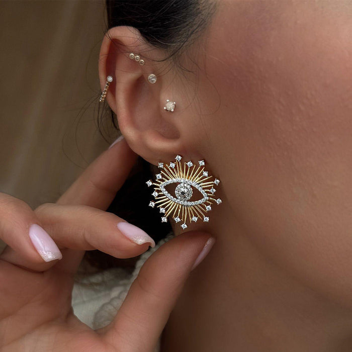 Wholesale Sun eye earrings with niche design, geometric heart earrings, light luxury and high-end star earrings