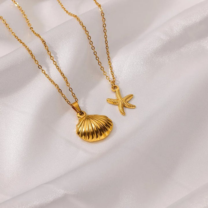 Wholesale Stainless Steel Vintage Simple Shell Starfish Scallop Necklace
