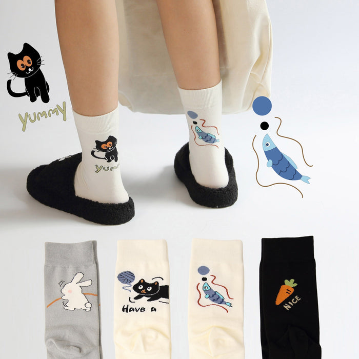 Wholesale Trendy, fun, cartoon, personalized, creative, design sense, asymmetrical left and right, mid tube socks, cartoon