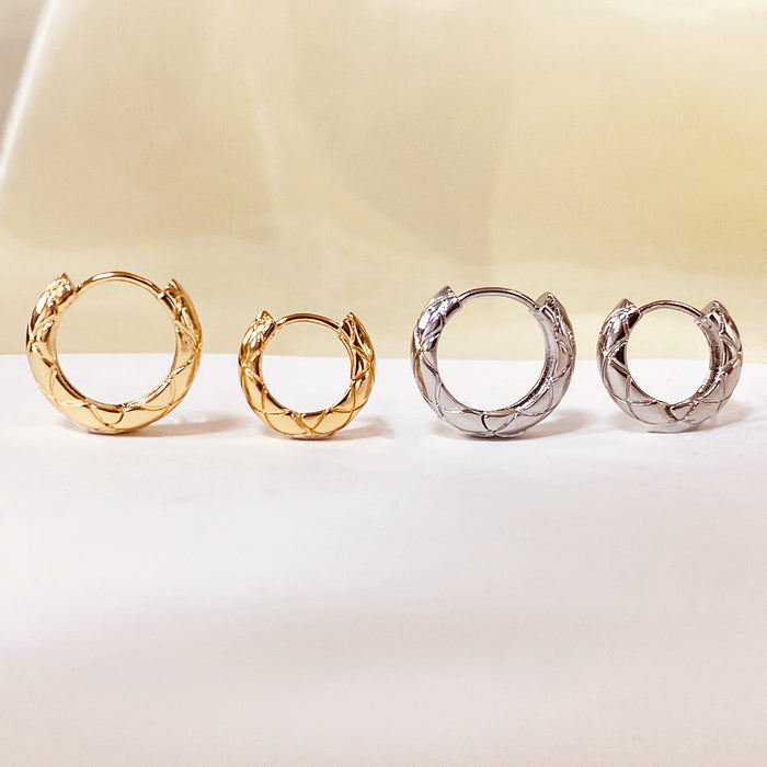 Wholesale Copper plated 18K gold rhombus pattern hoop earrings