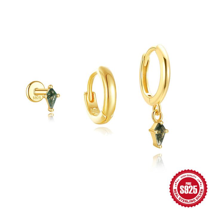 Wholesale 925 Sterling Silver Elegant Aquatic Moss Agate Set Earrings Earrings Earrings 3-Piece Combination Set